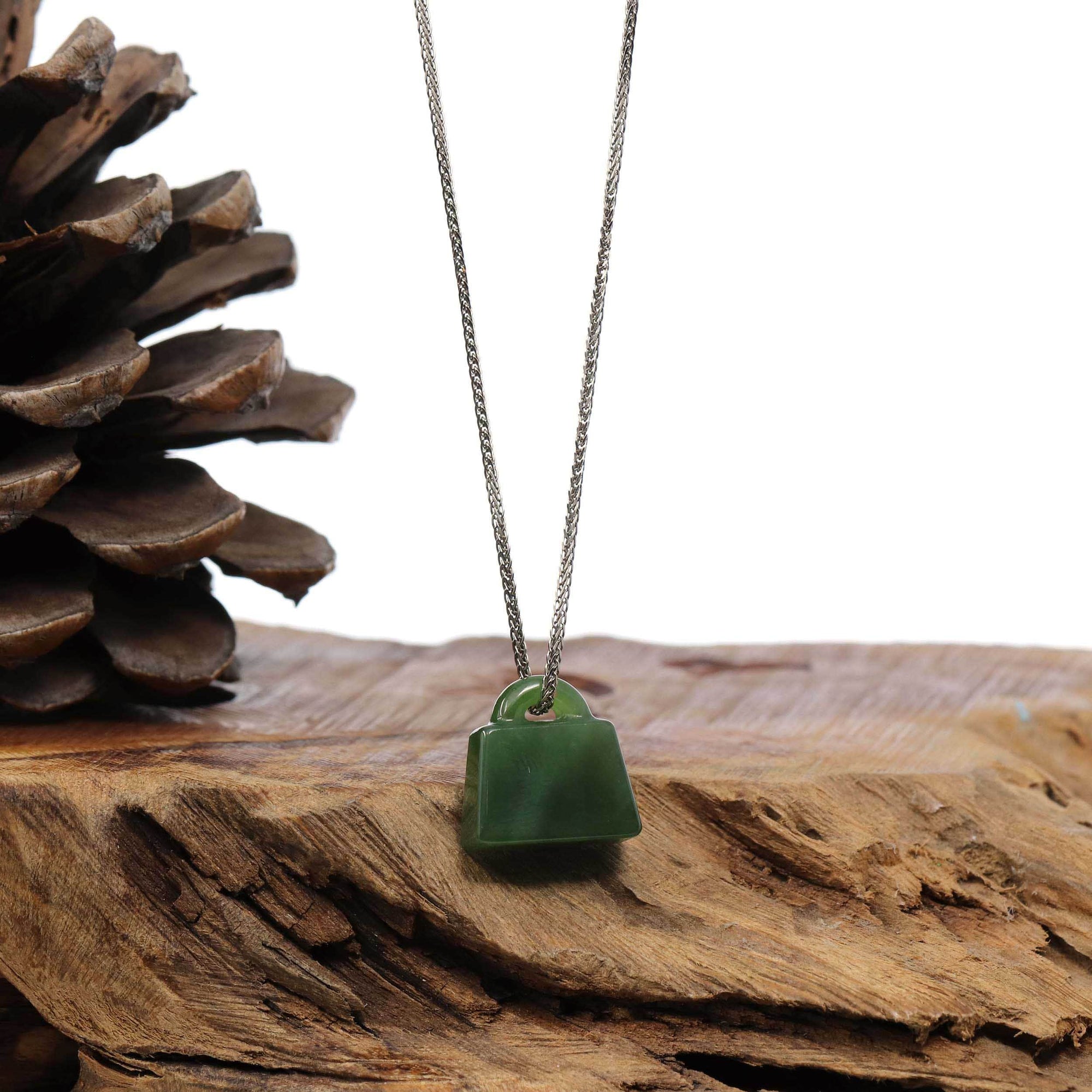 Baikalla Jewelry Jade Pendant Necklace Pedant Only Green Nephrite Jade Lock Pendant Necklace