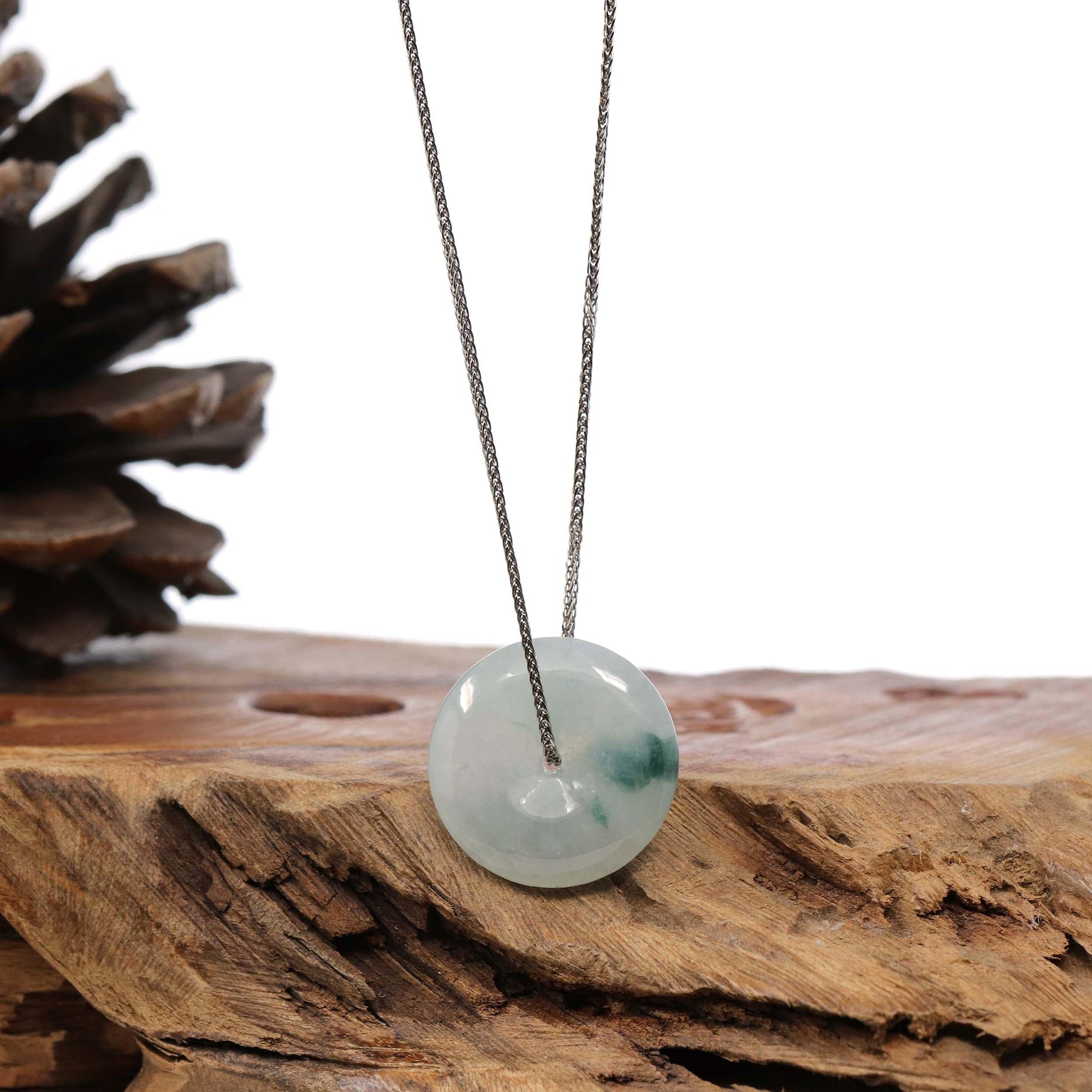 Baikalla Jewelry Jade Pendant Necklace Baikalla™ "Good Luck Button" Necklace Ice Blue Green Jadeite Jade Lucky KouKou Pendant Necklace