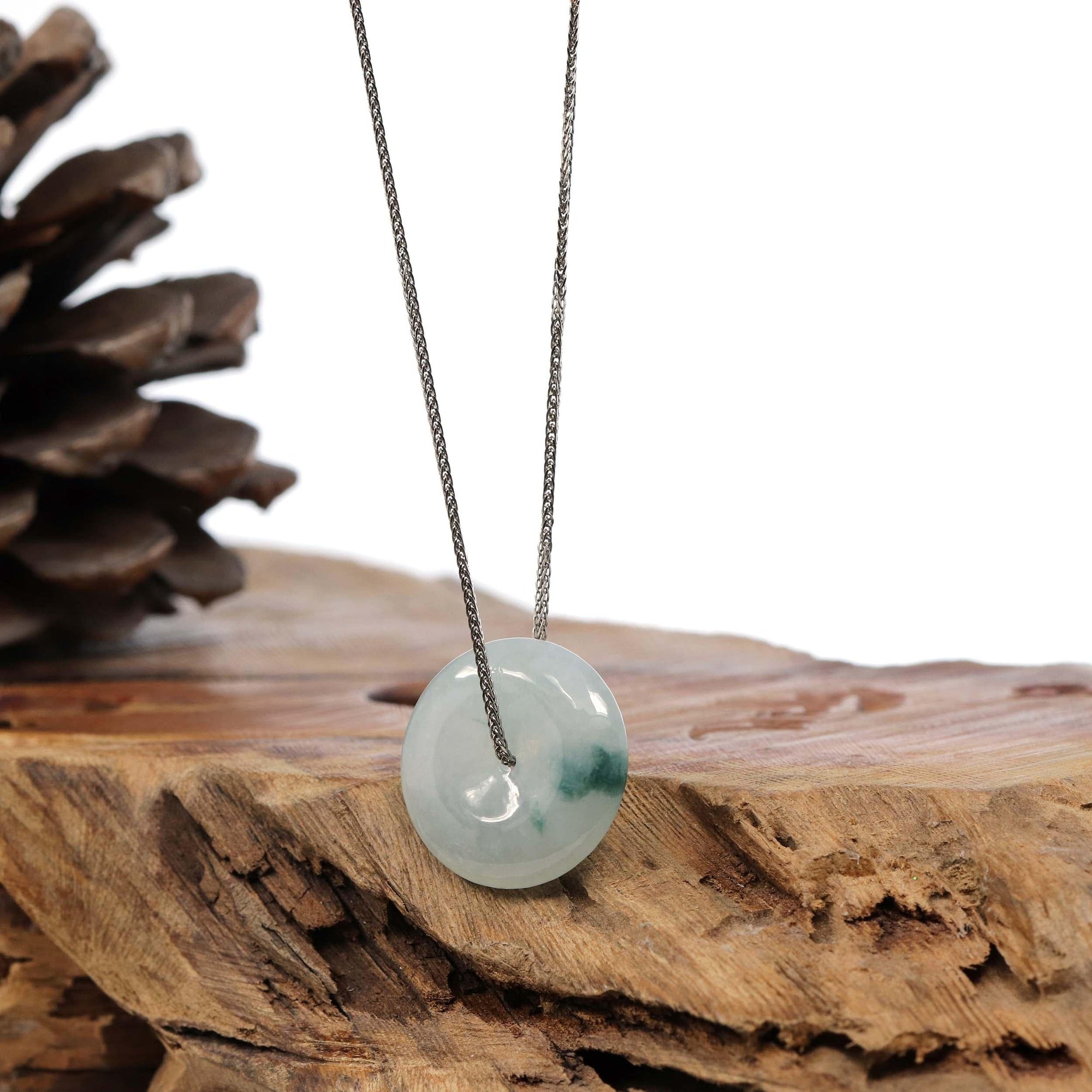 Baikalla Jewelry Jade Pendant Necklace Baikalla™ &quot;Good Luck Button&quot; Necklace Ice Blue Green Jadeite Jade Lucky KouKou Pendant Necklace