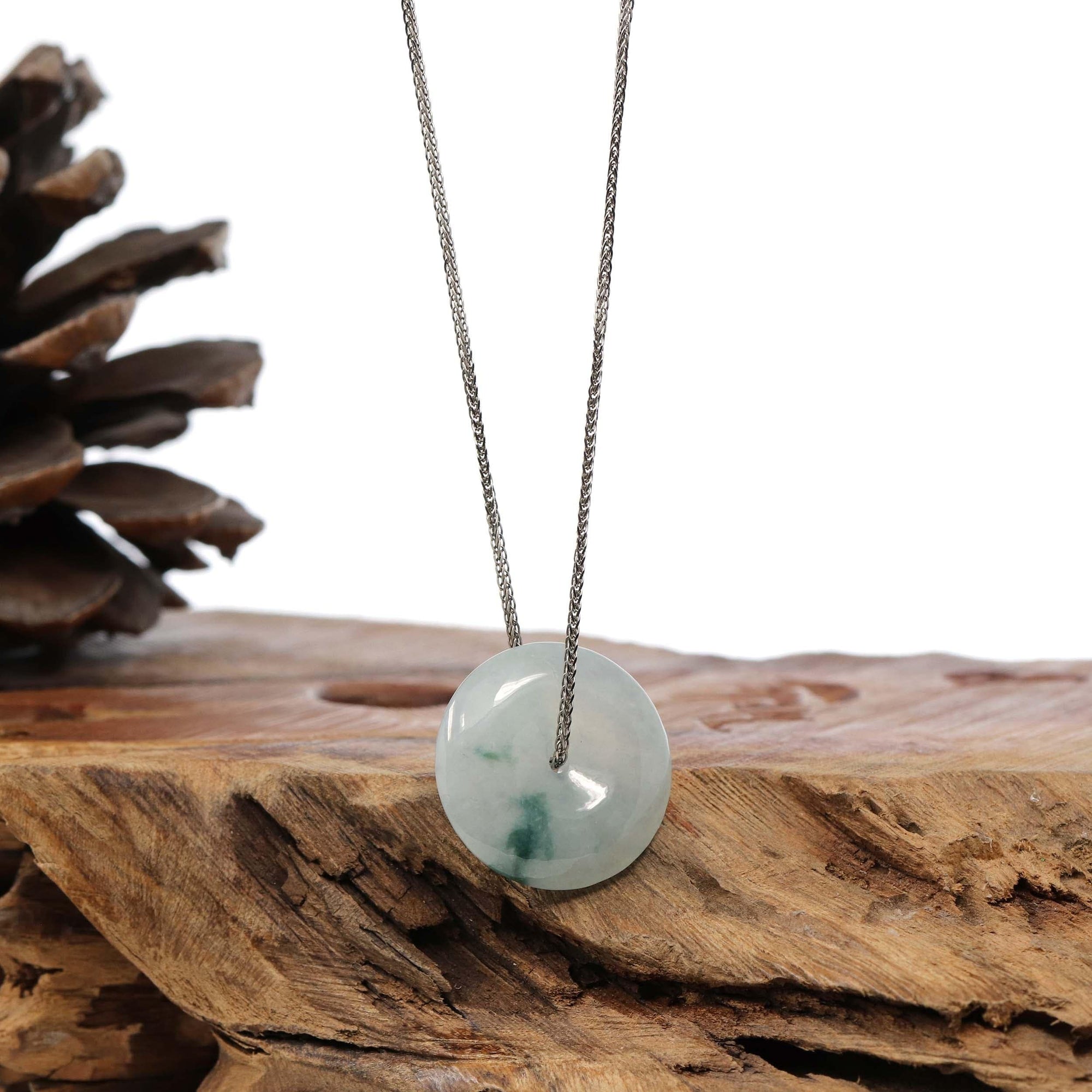 Baikalla Jewelry Jade Pendant Necklace Baikalla™ "Good Luck Button" Necklace Ice Blue Green Jadeite Jade Lucky KouKou Pendant Necklace