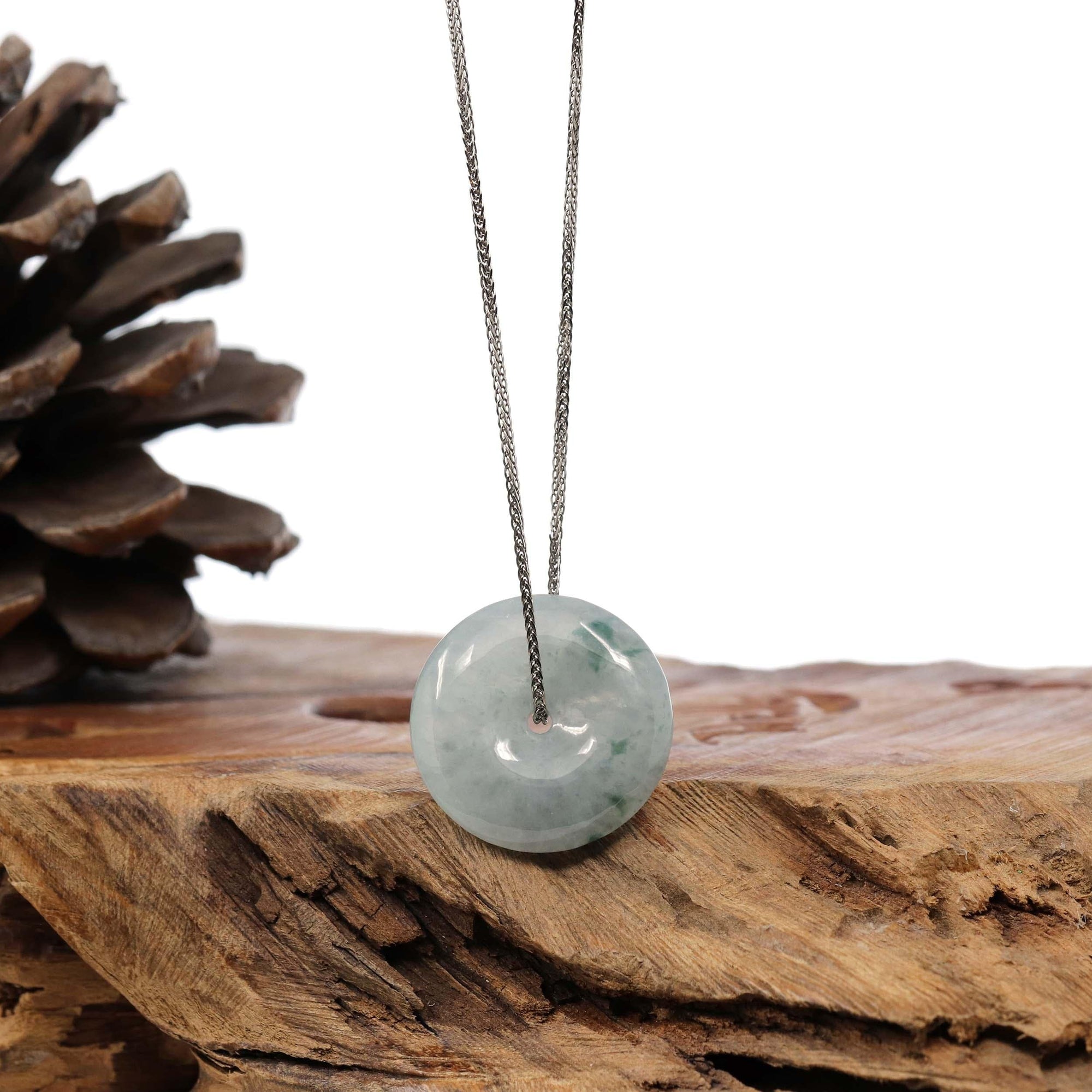 Baikalla Jewelry Jade Pendant Necklace Baikalla™ &quot;Good Luck Button&quot; Necklace Ice Blue Green Jadeite Jade Lucky KouKou Pendant Necklace