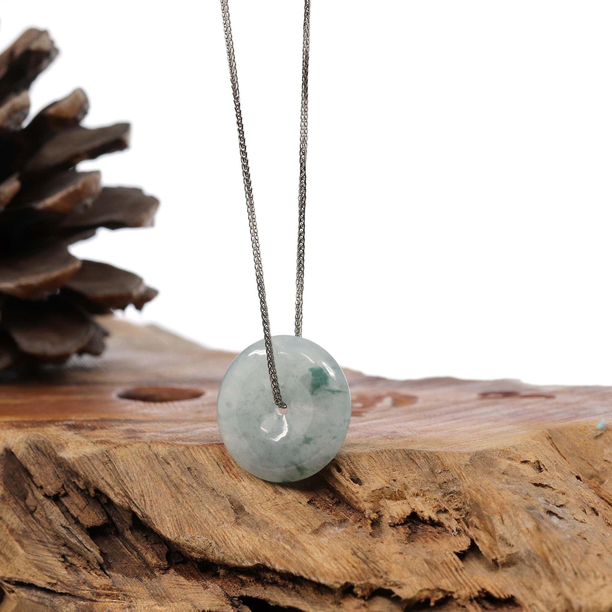 Baikalla Jewelry Jade Pendant Necklace Pendant Only Baikalla™ &quot;Good Luck Button&quot; Necklace Ice Blue Green Jadeite Jade Lucky KouKou Pendant Necklace