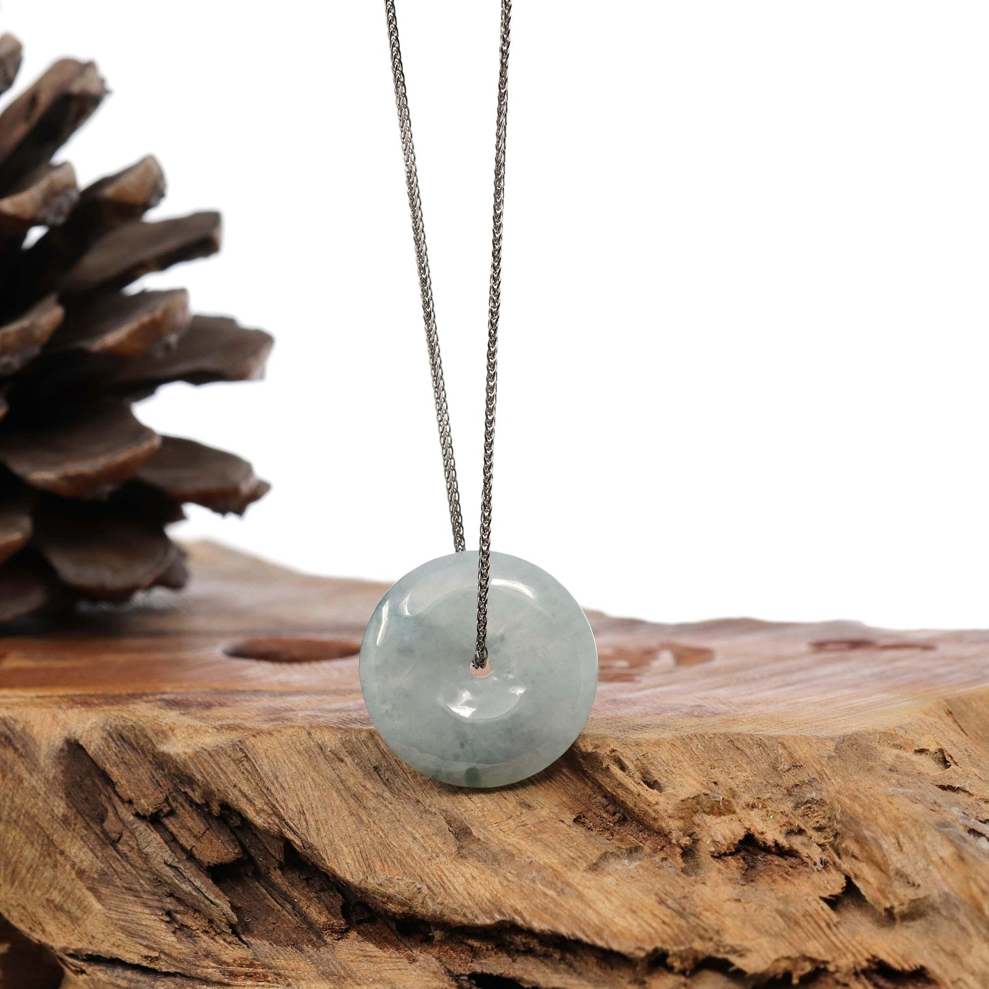 Baikalla Jewelry Jade Pendant Necklace Baikalla™ "Good Luck Button" Necklace Ice Blue Green Jadeite Jade Lucky KouKou Pendant Necklace