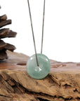 Baikalla Jewelry Gold Jadeite Jade Pendant Necklace "Good Luck Button" Necklace Ice Green Jadeite Jade Pendant Necklace