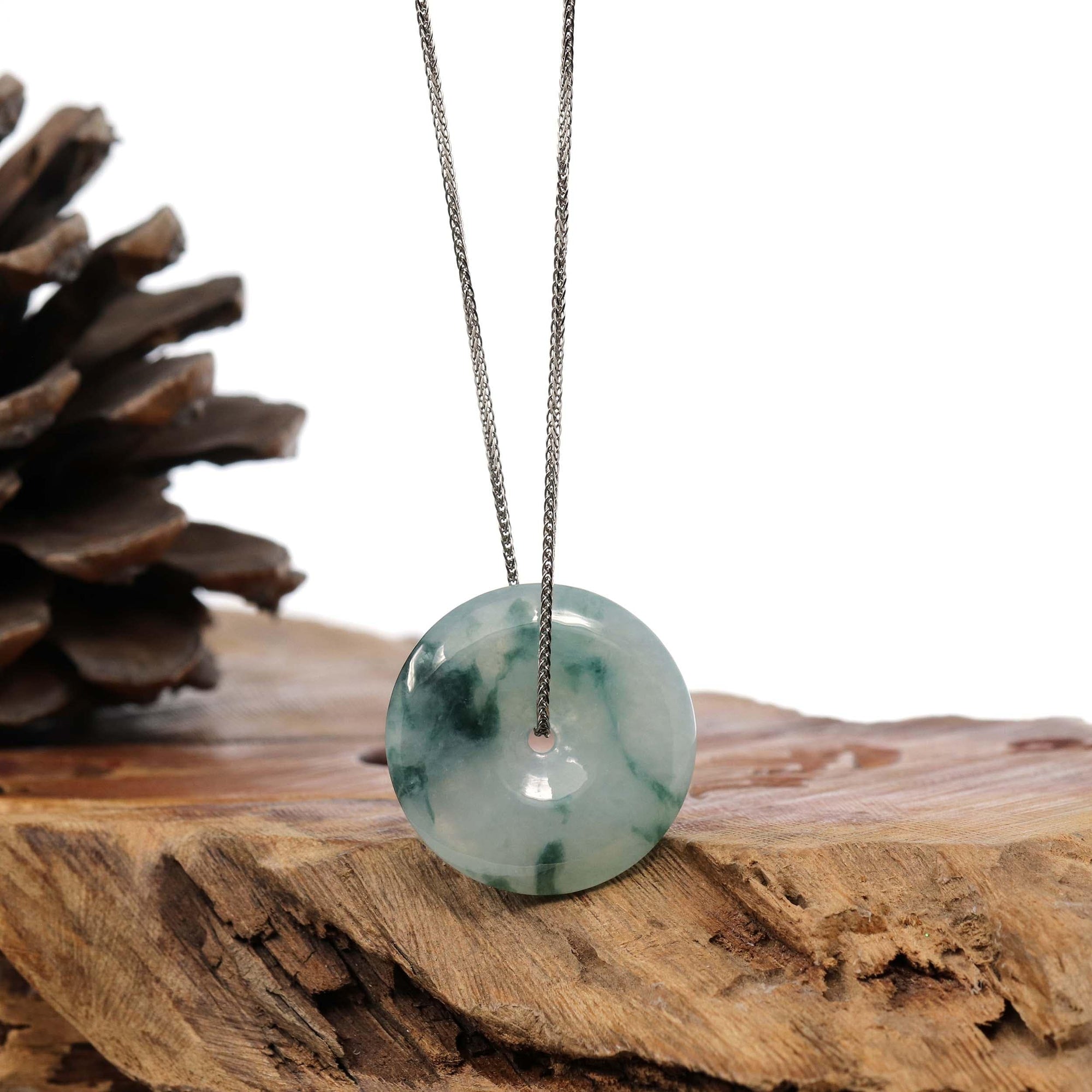 Baikalla Jewelry Jade Pendant Necklace Baikalla™ "Good Luck Button" Necklace Ice Blue Green Jadeite Jade Lucky KouKou Pendant Necklace