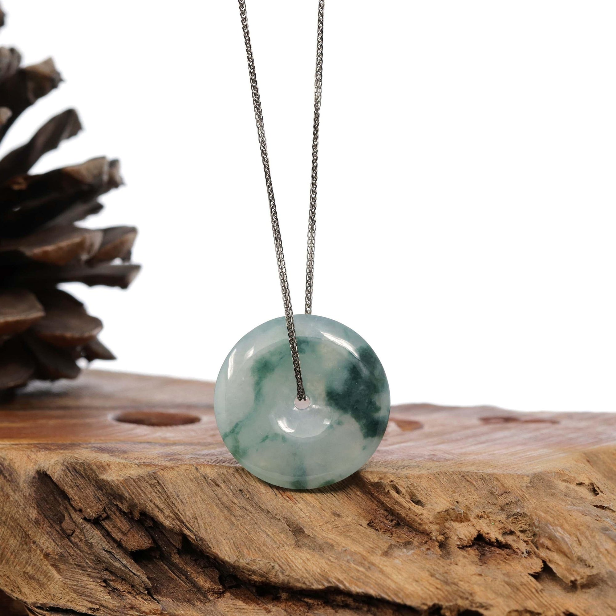 Baikalla Jewelry Jade Pendant Necklace Pendant Only Baikalla™ &quot;Good Luck Button&quot; Necklace Ice Blue Green Jadeite Jade Lucky KouKou Pendant Necklace