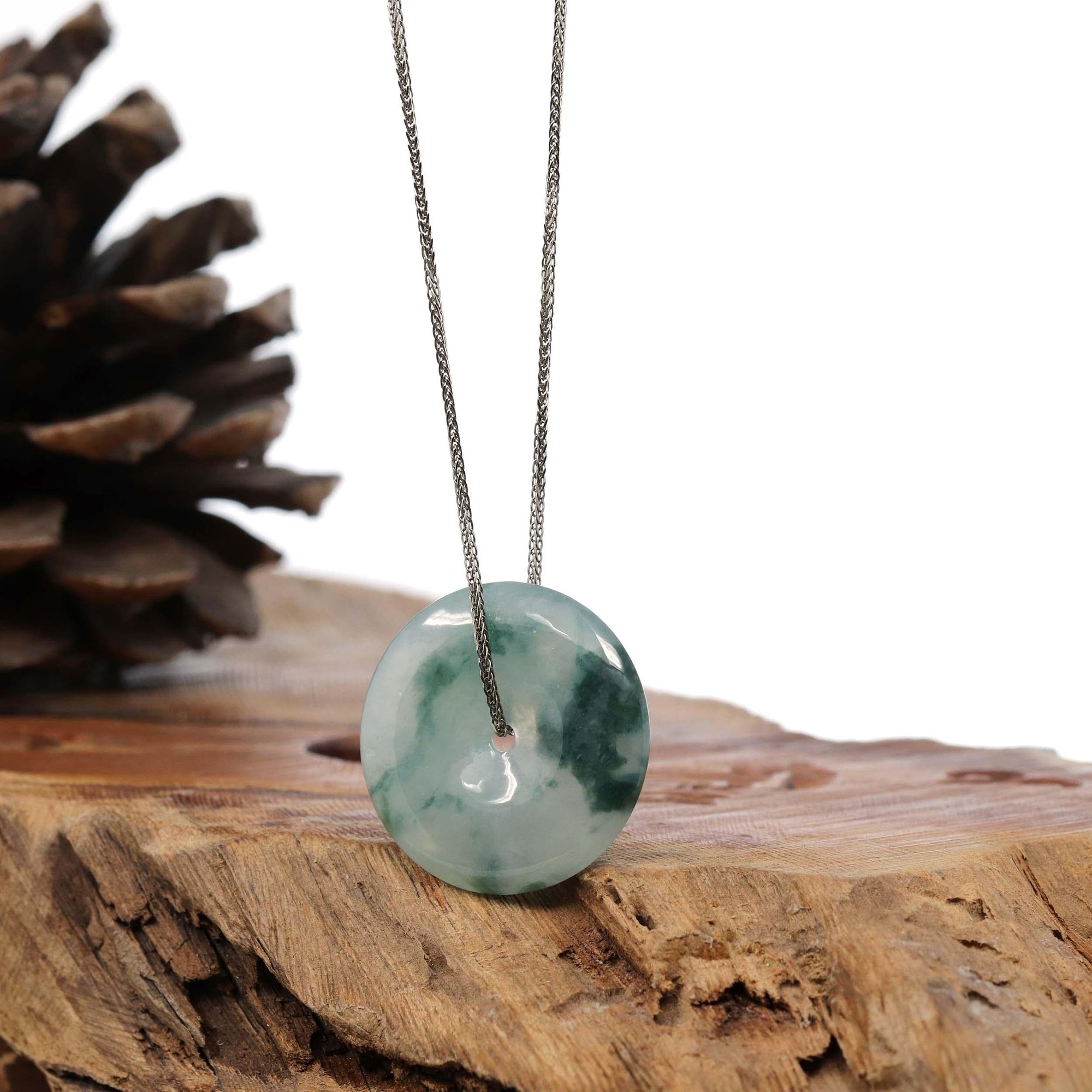 Baikalla Jewelry Jade Pendant Necklace Baikalla™ &quot;Good Luck Button&quot; Necklace Ice Blue Green Jadeite Jade Lucky KouKou Pendant Necklace