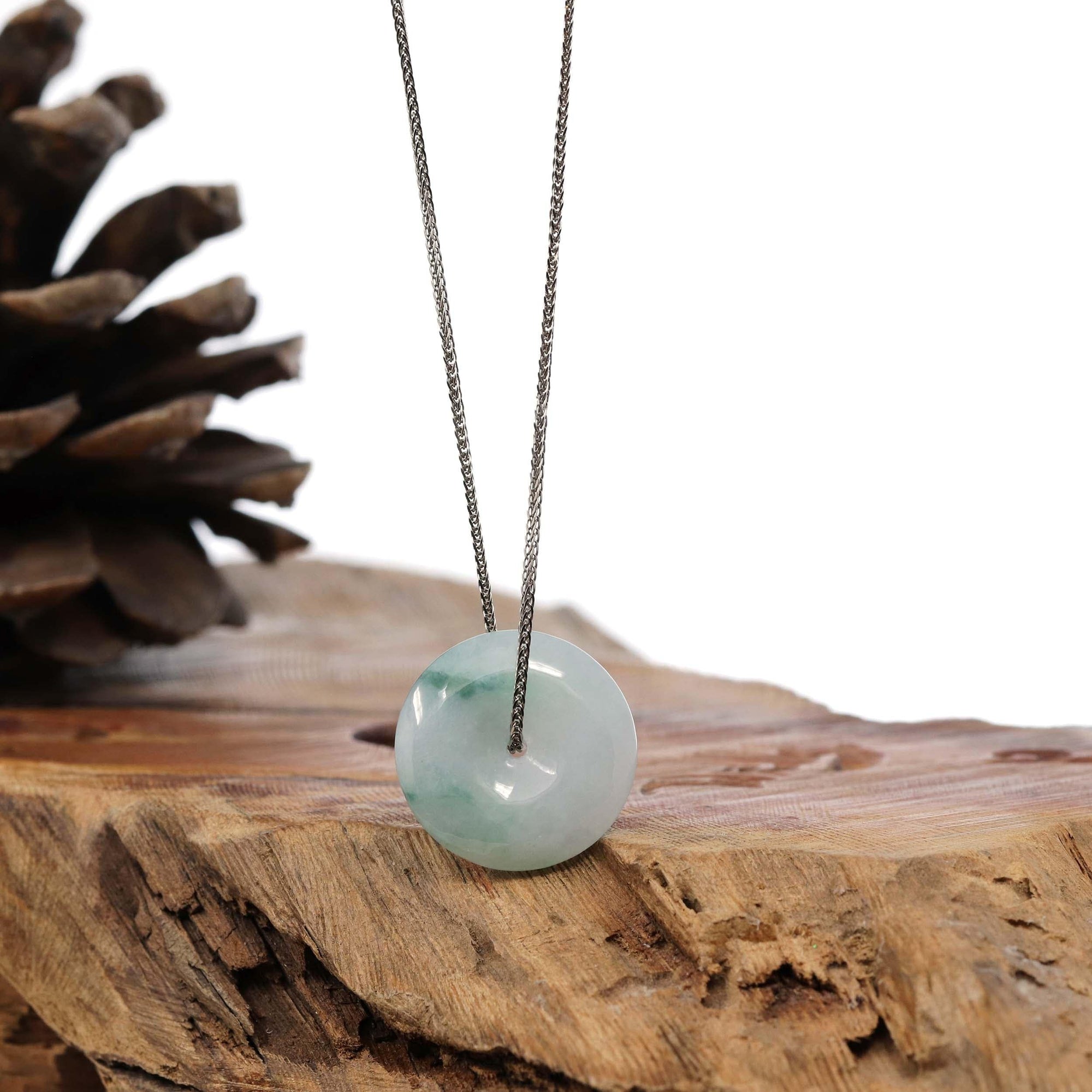 Baikalla Jewelry Jade Pendant Necklace Baikalla™ &quot;Good Luck Button&quot; Necklace Ice Blue Green Jadeite Jade Lucky KouKou Pendant Necklace