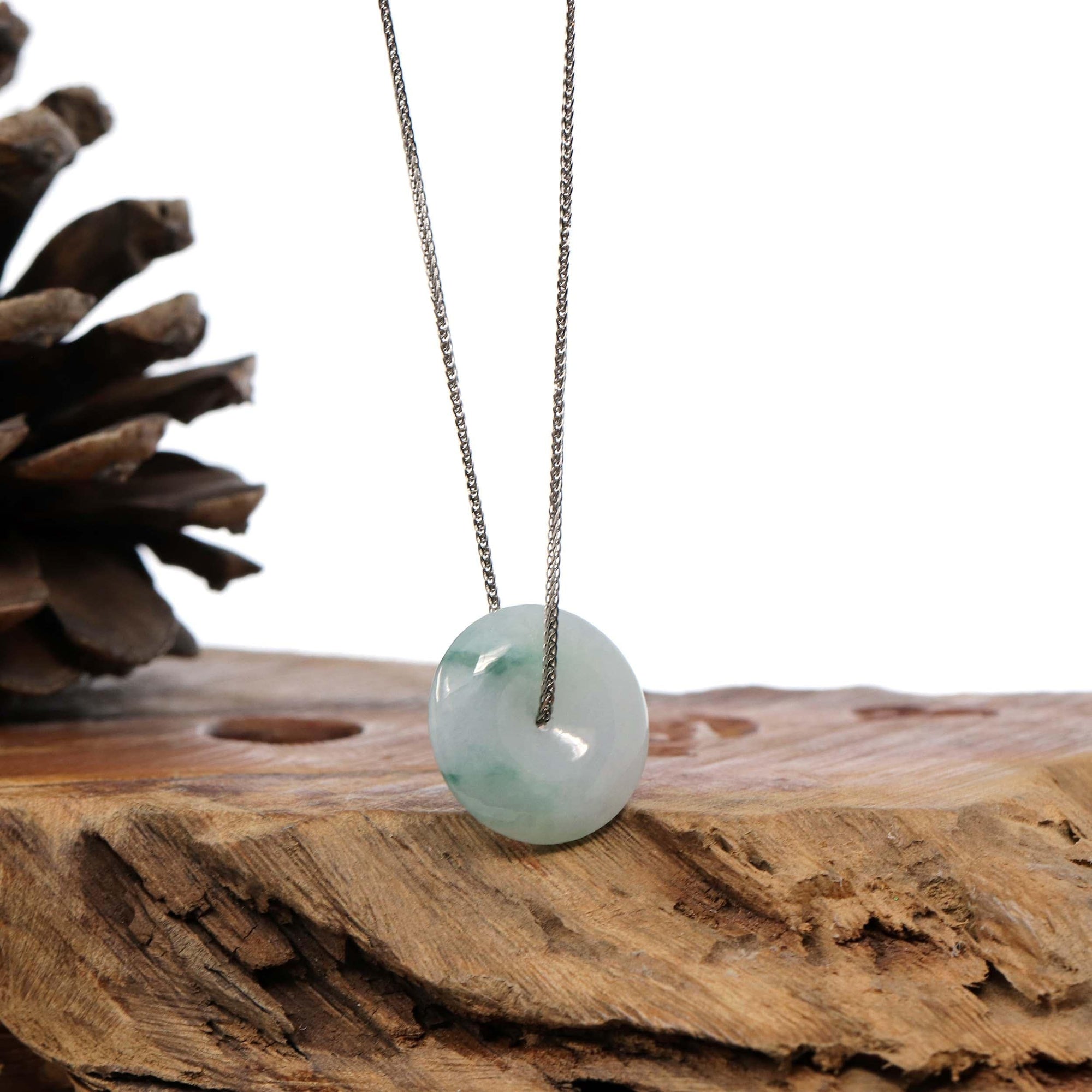 Baikalla Jewelry Jade Pendant Necklace Baikalla™ "Good Luck Button" Necklace Ice Blue Green Jadeite Jade Lucky KouKou Pendant Necklace