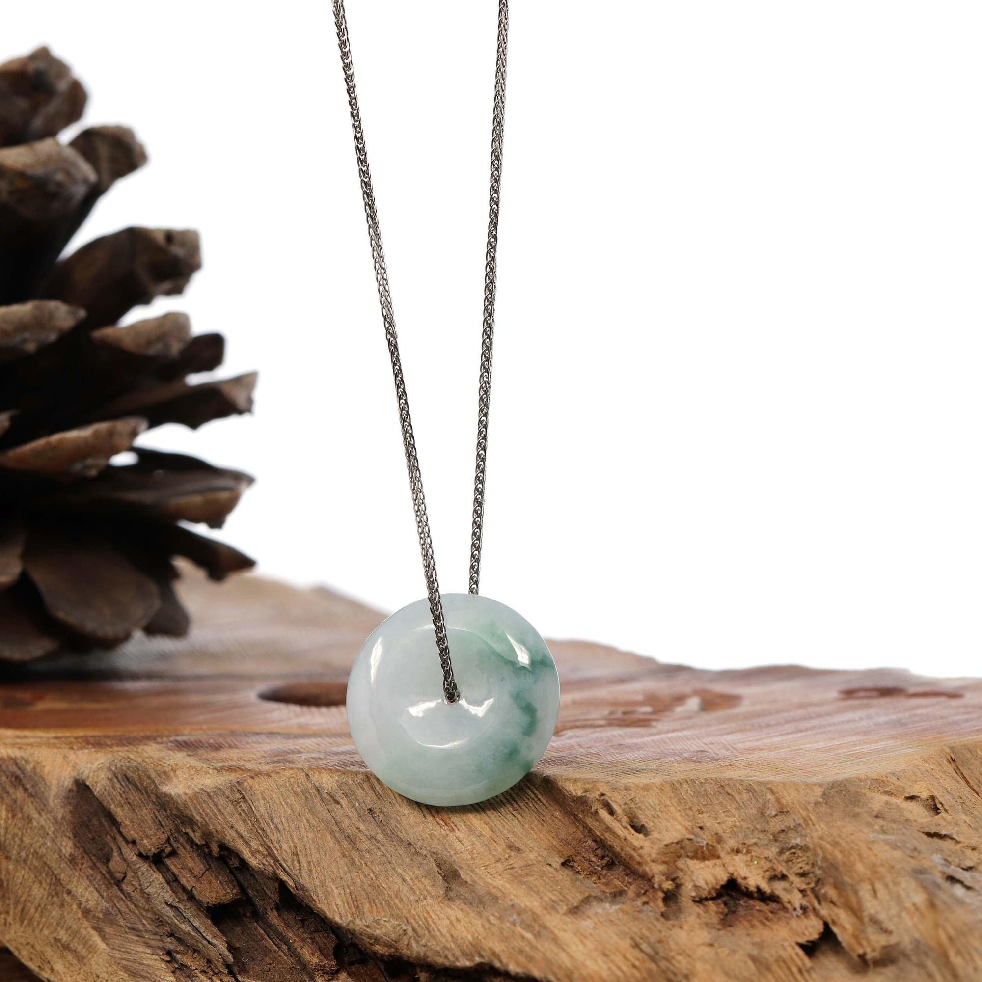 Baikalla Jewelry Jade Pendant Necklace Baikalla™ &quot;Good Luck Button&quot; Necklace Ice Blue Green Jadeite Jade Lucky KouKou Pendant Necklace