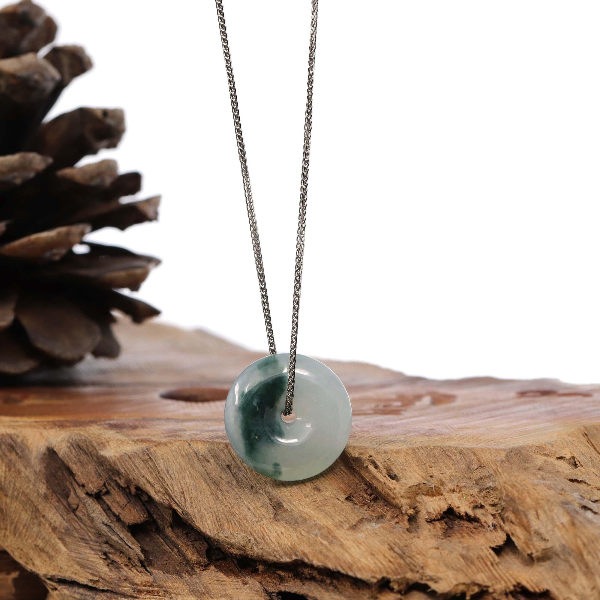 Baikalla Jewelry Jade Pendant Necklace Baikalla™ &quot;Good Luck Button&quot; Necklace Ice Blue Green Jadeite Jade Lucky KouKou Pendant Necklace