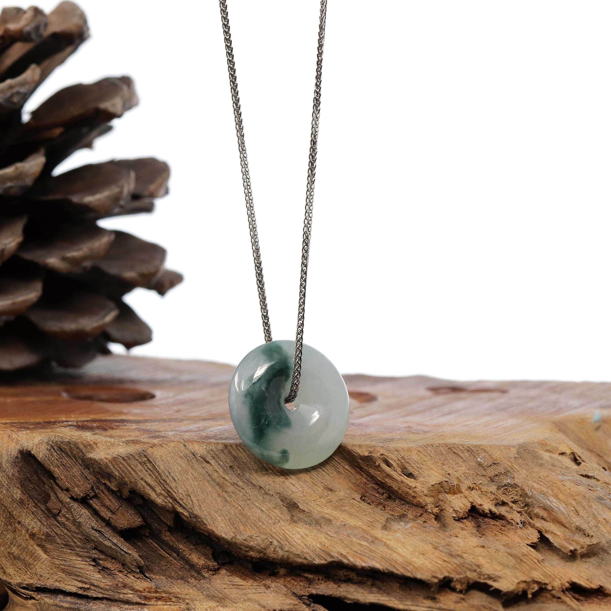 Baikalla Jewelry Jade Pendant Necklace Baikalla™ &quot;Good Luck Button&quot; Necklace Ice Blue Green Jadeite Jade Lucky KouKou Pendant Necklace