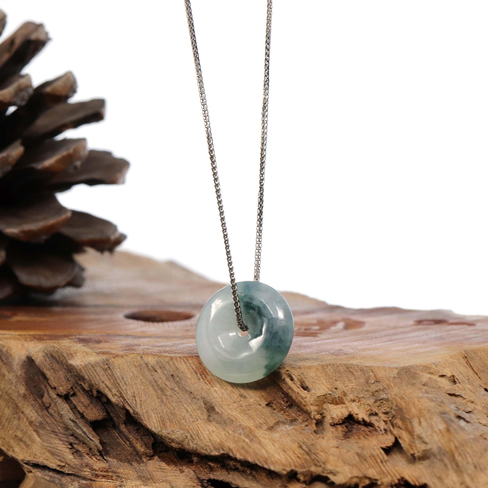 Baikalla Jewelry Jade Pendant Necklace Baikalla™ "Good Luck Button" Necklace Ice Blue Green Jadeite Jade Lucky KouKou Pendant Necklace