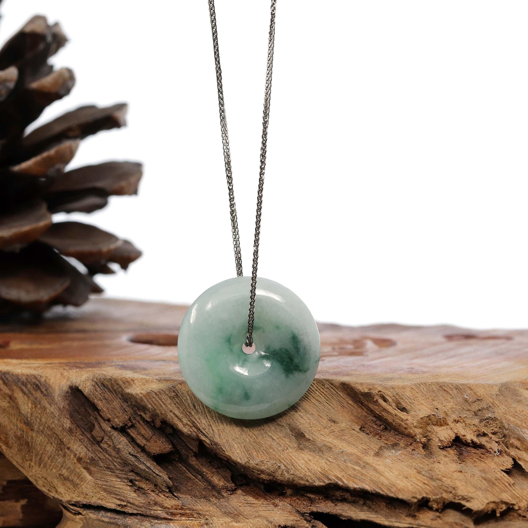 Baikalla Jewelry Jade Pendant Necklace Baikalla™ &quot;Good Luck Button&quot; Necklace Ice Blue Green Jadeite Jade Lucky KouKou Pendant Necklace