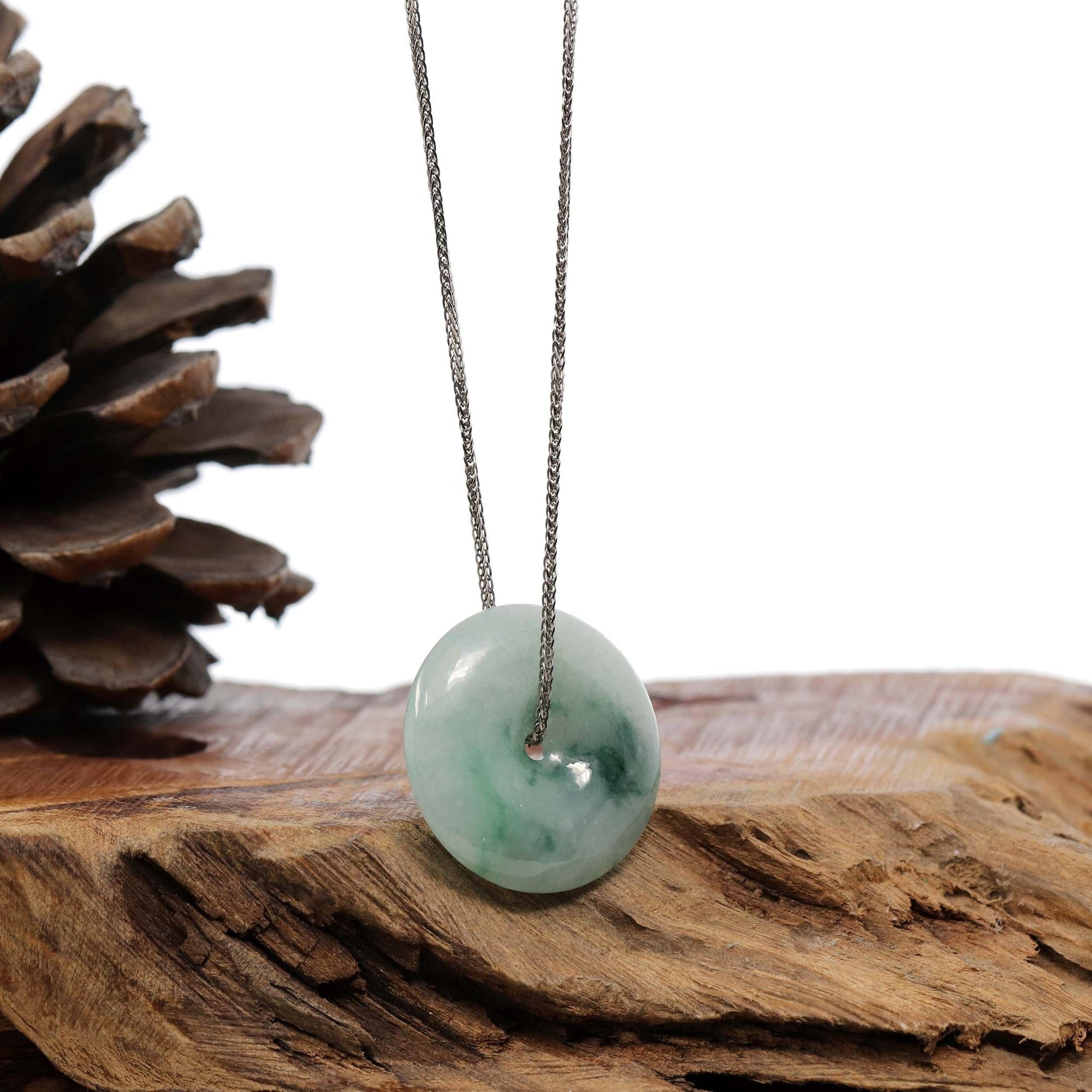 Baikalla Jewelry Jade Pendant Necklace Copy of Baikalla™ &quot;Good Luck Button&quot; Necklace Ice Blue Green Jadeite Jade Lucky KouKou Pendant Necklace