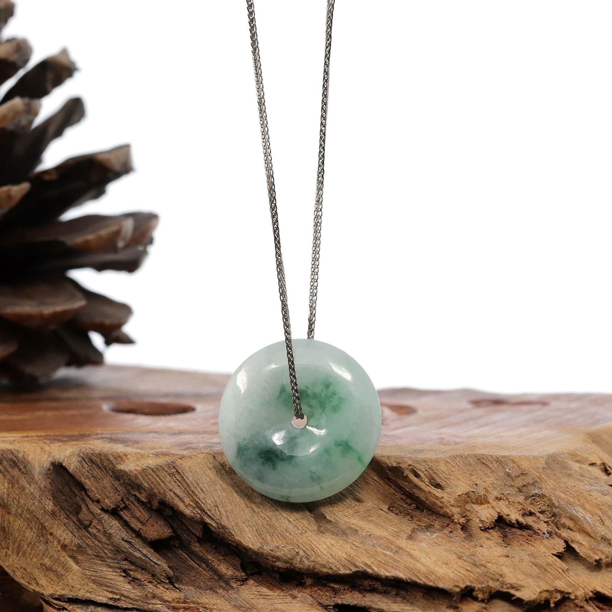 Baikalla Jewelry Jade Pendant Necklace Copy of Baikalla™ "Good Luck Button" Necklace Ice Blue Green Jadeite Jade Lucky KouKou Pendant Necklace