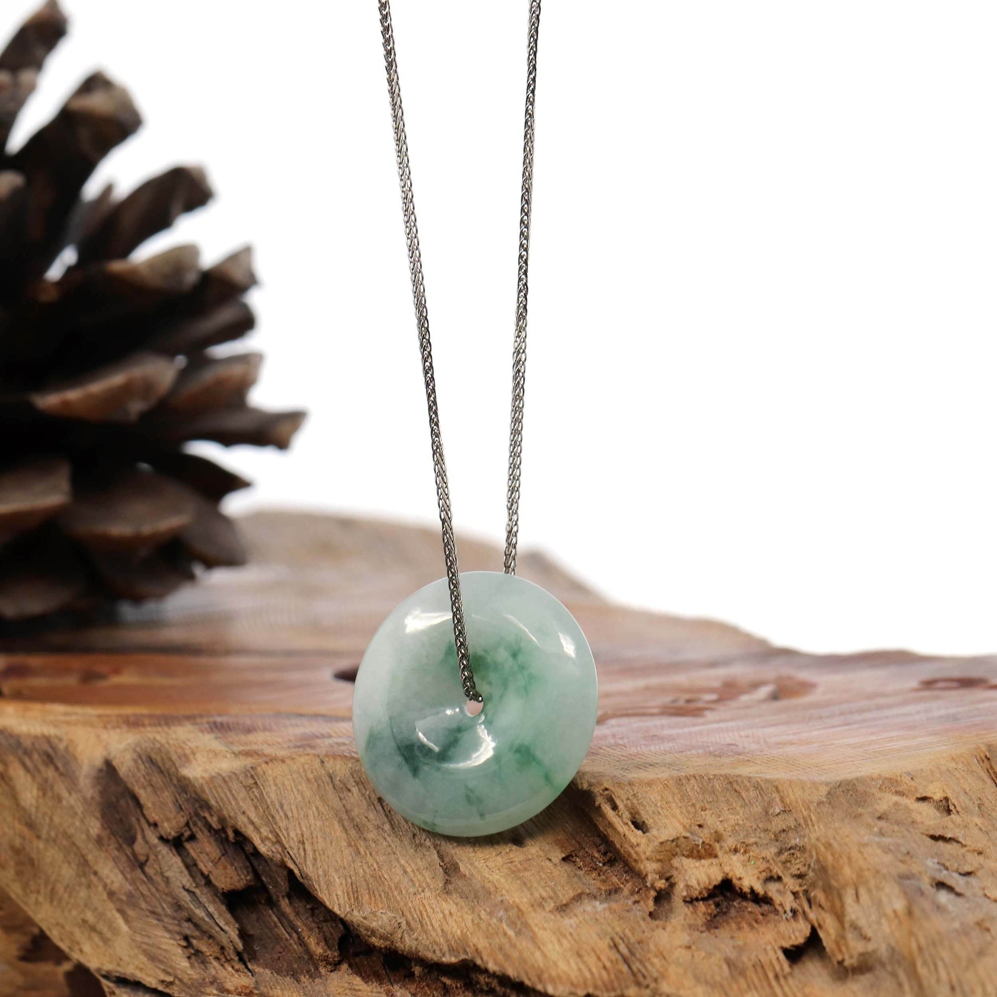 Baikalla Jewelry Jade Pendant Necklace Baikalla™ "Good Luck Button" Necklace Ice Blue Green Jadeite Jade Lucky KouKou Pendant Necklace