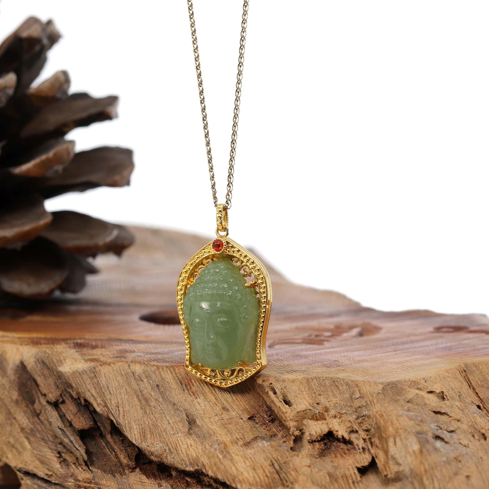 Baikalla Jewelry Gold Jade Pendant Baikalla™ 24K Yellow Gold Genuine Nephrite Green Jade GuanYin Pendant Necklace