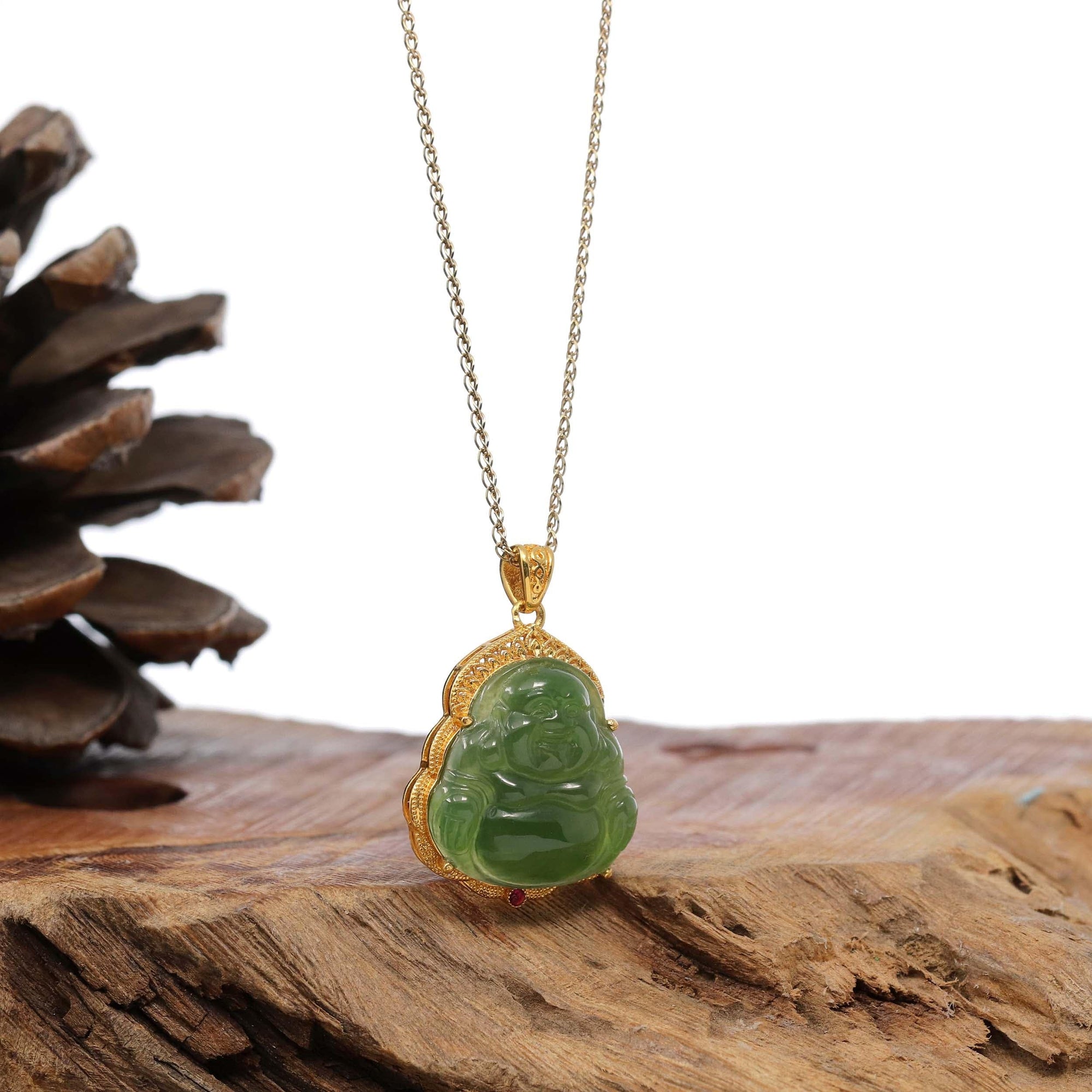 Baikalla Jewelry Jade Pendant Pendant ONLY Baikalla™ "Laughing Buddha" 24k Yellow Gold Nephrite Jade Necklace Pendant