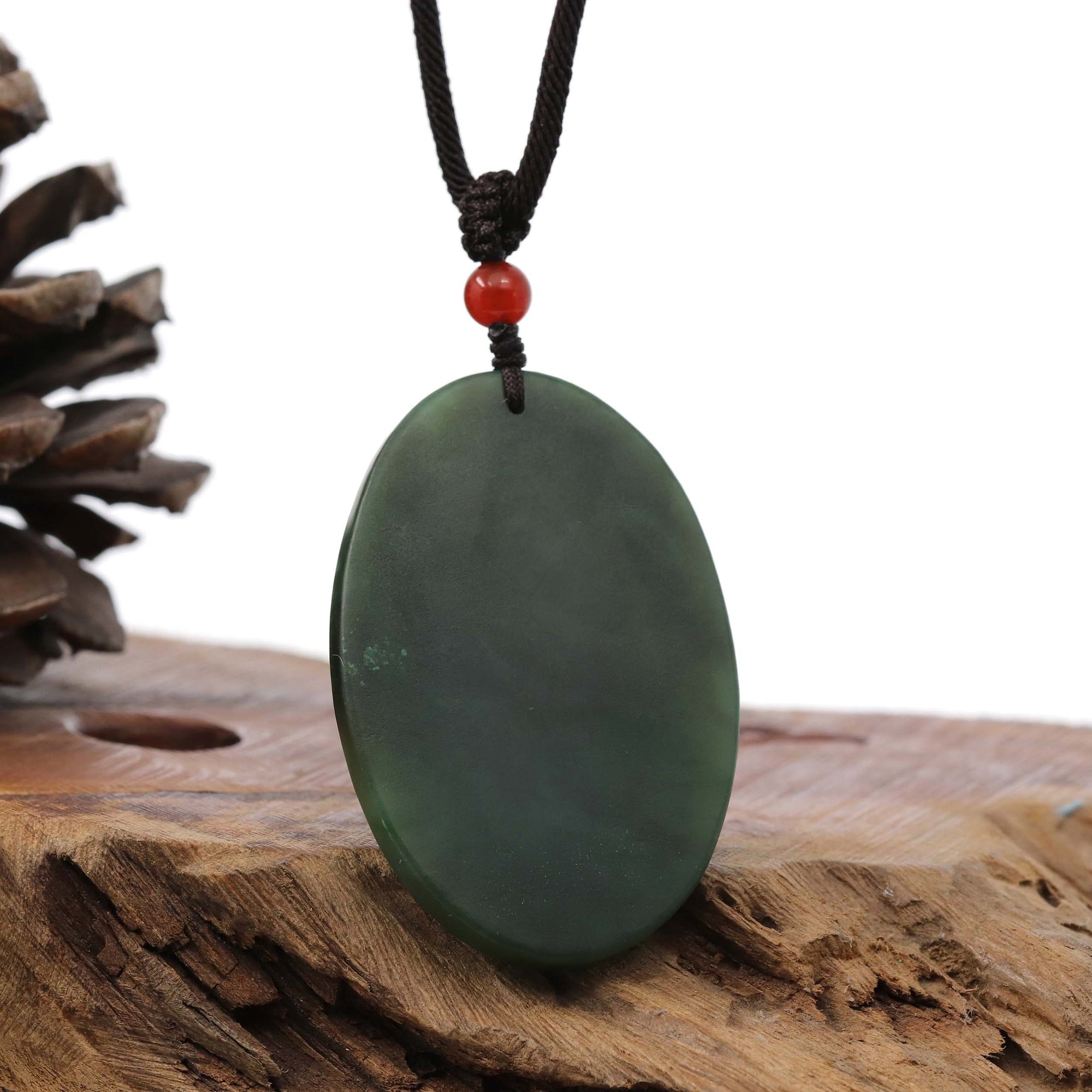 Baikalla Jewelry Jade Carving Necklace Natural Jade 12 Zodiac: Nephrite Jade Dog Pendant Necklace in Deep Green