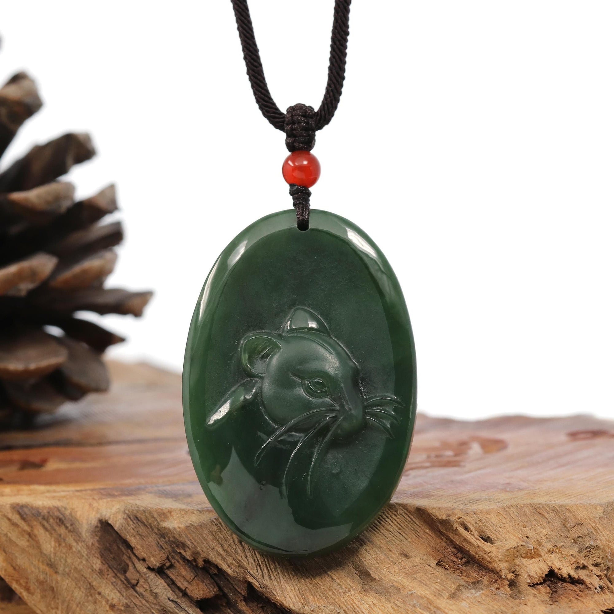 Baikalla Jewelry Jade Carving Necklace Natural Jade 12 Zodiac: Nephrite Jade Rat Pendant Necklace in Deep Green