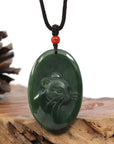 Baikalla Jewelry Jade Carving Necklace Natural Jade 12 Zodiac: Nephrite Jade Rat Pendant Necklace in Deep Green