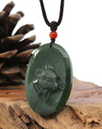 Baikalla Jewelry Jade Carving Necklace Natural Jade 12 Zodiac: Nephrite Jade Rat Pendant Necklace in Deep Green