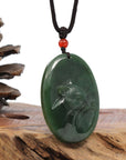 Baikalla Jewelry Jade Carving Necklace Natural Jade 12 Zodiac: Nephrite Jade Rat Pendant Necklace in Deep Green