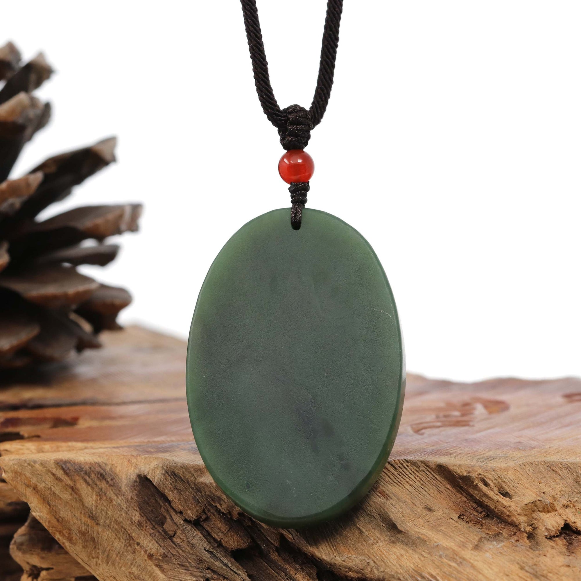 Baikalla Jewelry Jade Carving Necklace Natural Jade 12 Zodiac: Nephrite Jade Rat Pendant Necklace in Deep Green