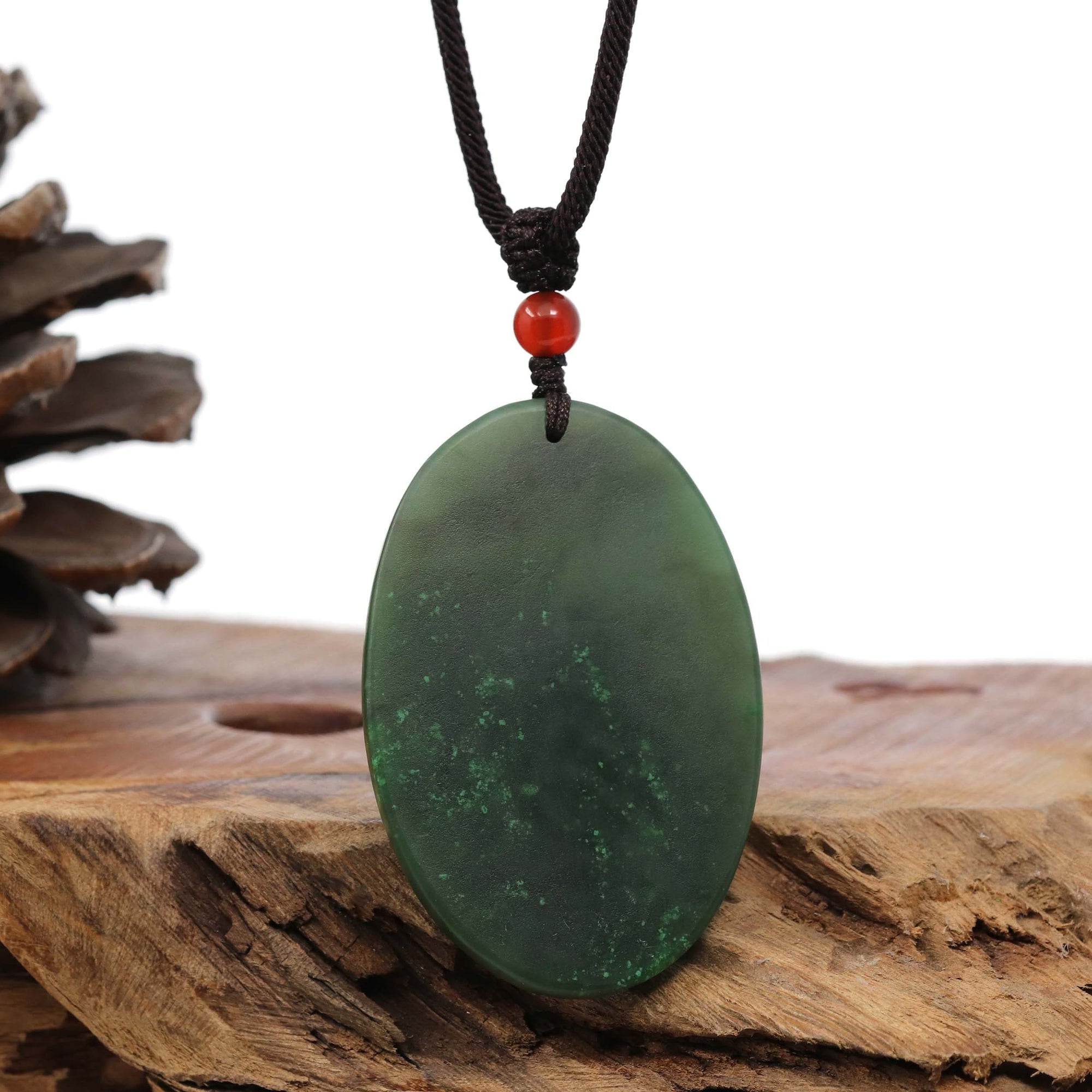 Baikalla Jewelry Jade Carving Necklace Natural Jade 12 Zodiac: Nephrite Jade Hog Pendant Necklace in Deep Green