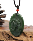 Baikalla Jewelry Jade Carving Necklace Natural Jade 12 Zodiac: Nephrite Jade Sheep Pendant Necklace in Deep Green