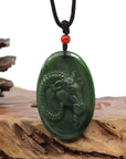 Baikalla Jewelry Jade Carving Necklace Natural Jade 12 Zodiac: Nephrite Jade Sheep Pendant Necklace in Deep Green