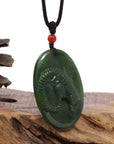 Baikalla Jewelry Jade Carving Necklace Natural Jade 12 Zodiac: Nephrite Jade Sheep Pendant Necklace in Deep Green