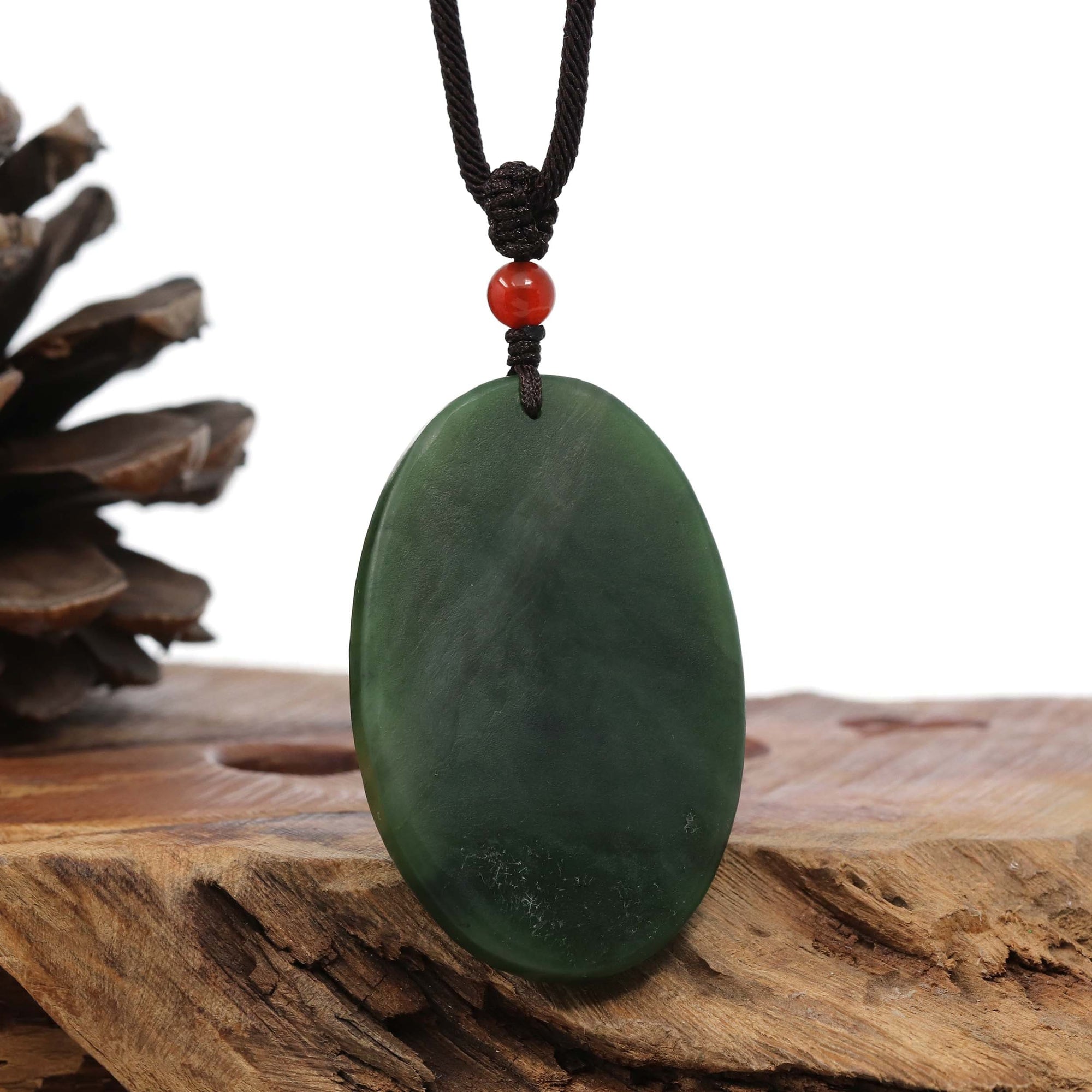 Baikalla Jewelry Jade Carving Necklace Natural Jade 12 Zodiac: Nephrite Jade Sheep Pendant Necklace in Deep Green