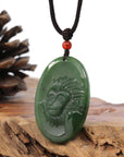 Baikalla Jewelry Jade Carving Necklace Natural Jade 12 Zodiac: Nephrite Jade Monkey Pendant Necklace in Deep Green