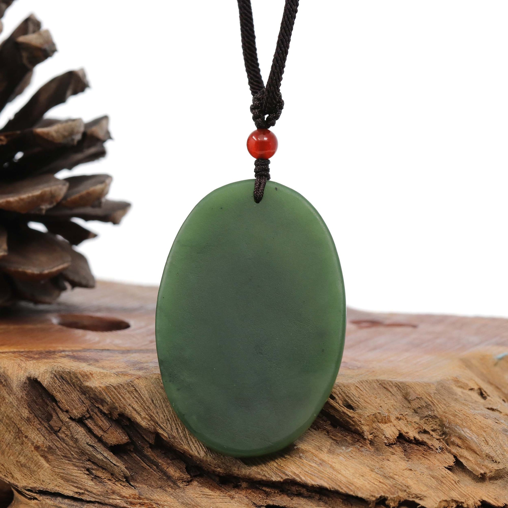 Baikalla Jewelry Jade Carving Necklace Natural Jade 12 Zodiac: Nephrite Jade Monkey Pendant Necklace in Deep Green