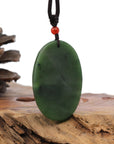 Baikalla Jewelry Jade Carving Necklace Natural Jade 12 Zodiac: Nephrite Jade Ox Pendant Necklace in Deep Green