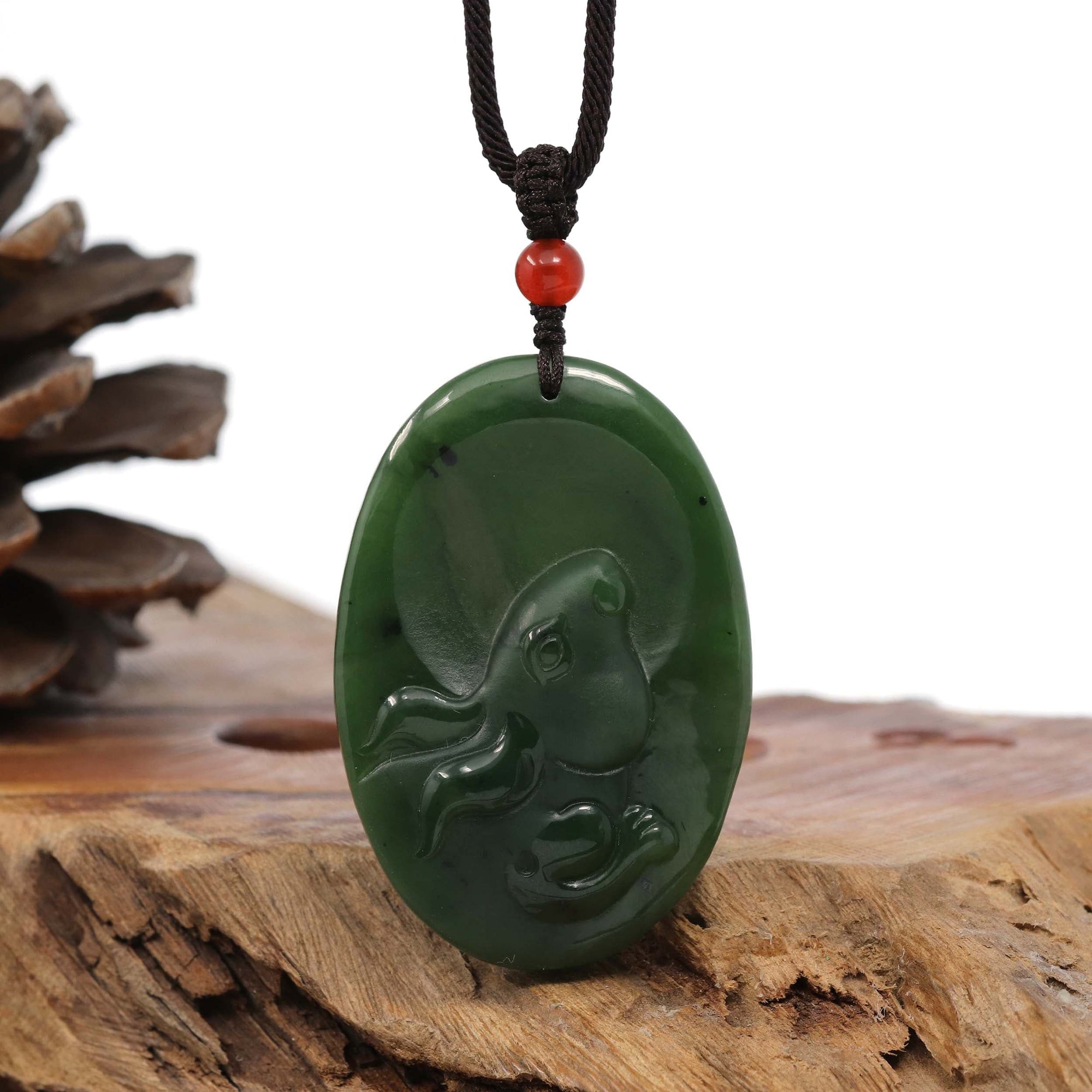 Baikalla Jewelry Jade Carving Necklace Natural Deep Blue Green Jadeite Jade "Roaring Tiger" Pendant Necklace For Men, Collectibles.