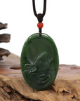 Baikalla Jewelry Jade Carving Necklace Natural Deep Blue Green Jadeite Jade "Roaring Tiger" Pendant Necklace For Men, Collectibles.