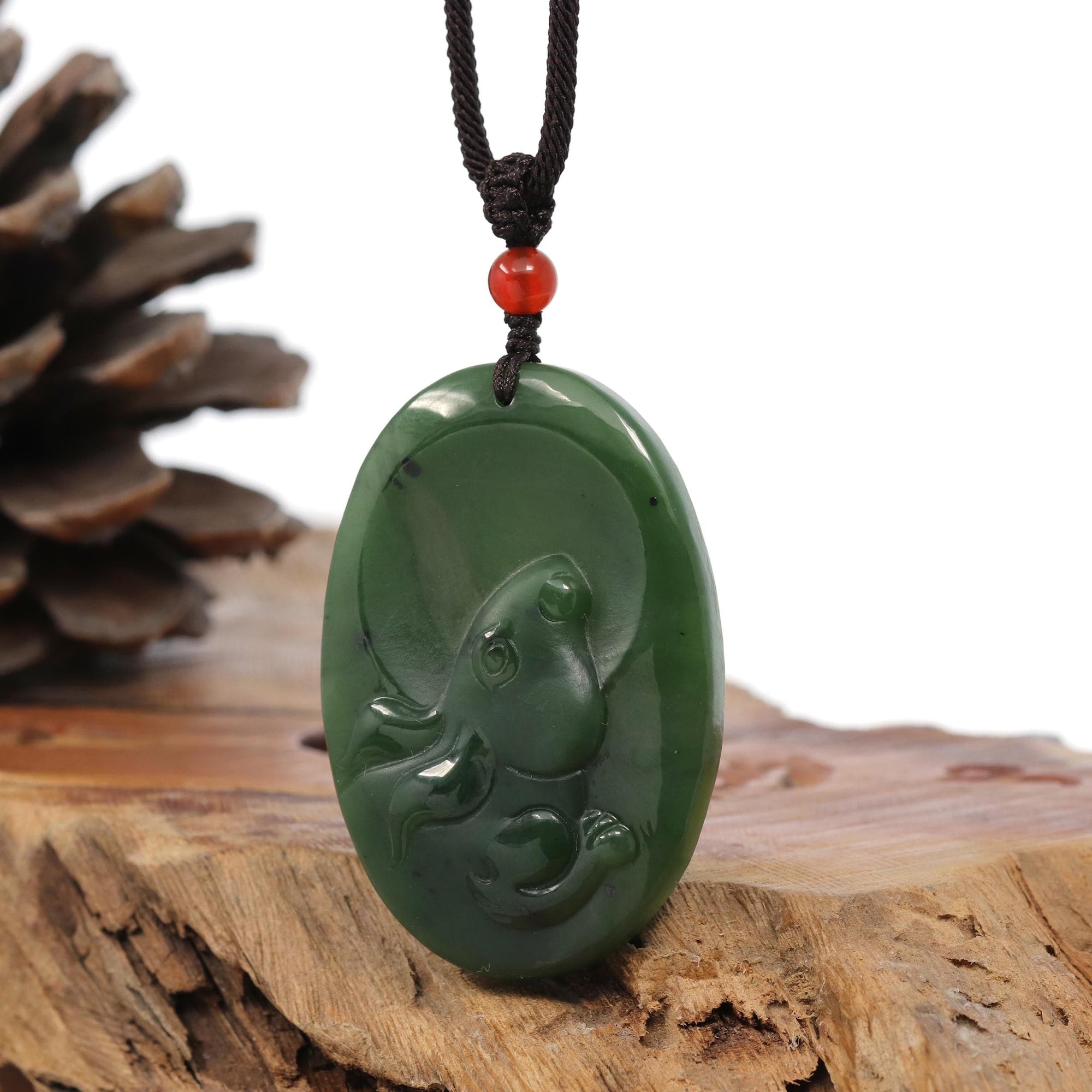 Baikalla Jewelry Jade Carving Necklace Natural Deep Blue Green Jadeite Jade "Roaring Tiger" Pendant Necklace For Men, Collectibles.