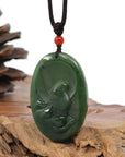 Baikalla Jewelry Jade Carving Necklace Natural Deep Blue Green Jadeite Jade "Roaring Tiger" Pendant Necklace For Men, Collectibles.