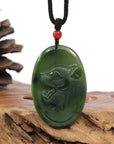 Baikalla Jewelry Jade Carving Necklace Natural Jade 12 Zodiac: Nephrite Jade Tiger Pendant Necklace in Deep Green