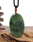 Baikalla Jewelry Jade Carving Necklace Natural Jade 12 Zodiac: Nephrite Jade Tiger Pendant Necklace in Deep Green