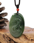 Baikalla Jewelry Jade Carving Necklace Natural Jade 12 Zodiac: Nephrite Jade Snake Pendant Necklace in Deep Green