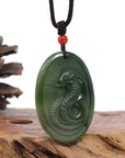 Baikalla Jewelry Jade Carving Necklace Natural Jade 12 Zodiac: Nephrite Jade Snake Pendant Necklace in Deep Green