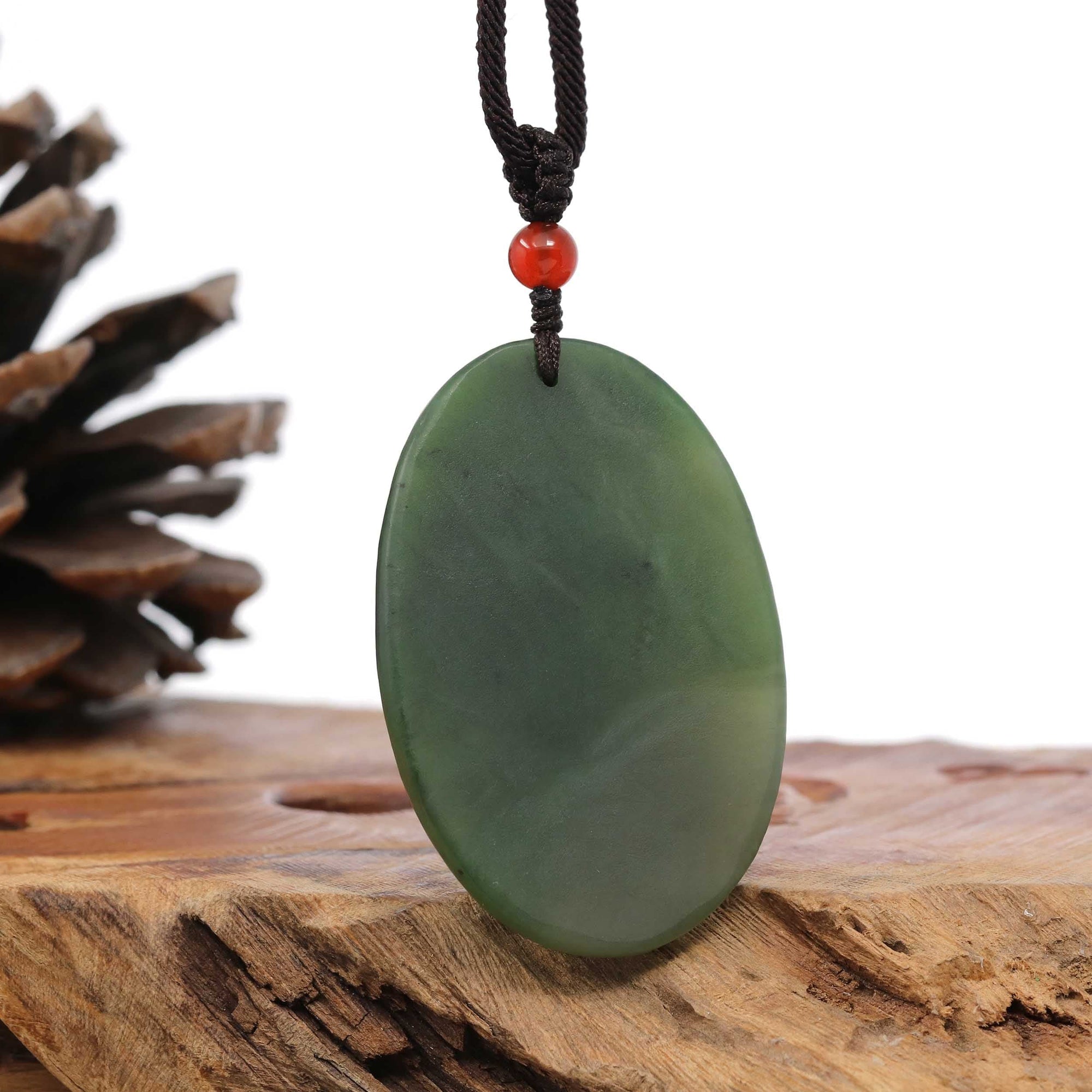 Baikalla Jewelry Jade Carving Necklace Natural Jade 12 Zodiac: Nephrite Jade Snake Pendant Necklace in Deep Green