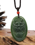 Baikalla Jewelry Jade Carving Necklace Natural Jade 12 Zodiac: Nephrite Jade Dragon Pendant Necklace in Deep Green