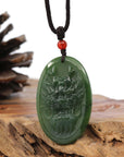 Baikalla Jewelry Jade Carving Necklace Natural Jade 12 Zodiac: Nephrite Jade Dragon Pendant Necklace in Deep Green