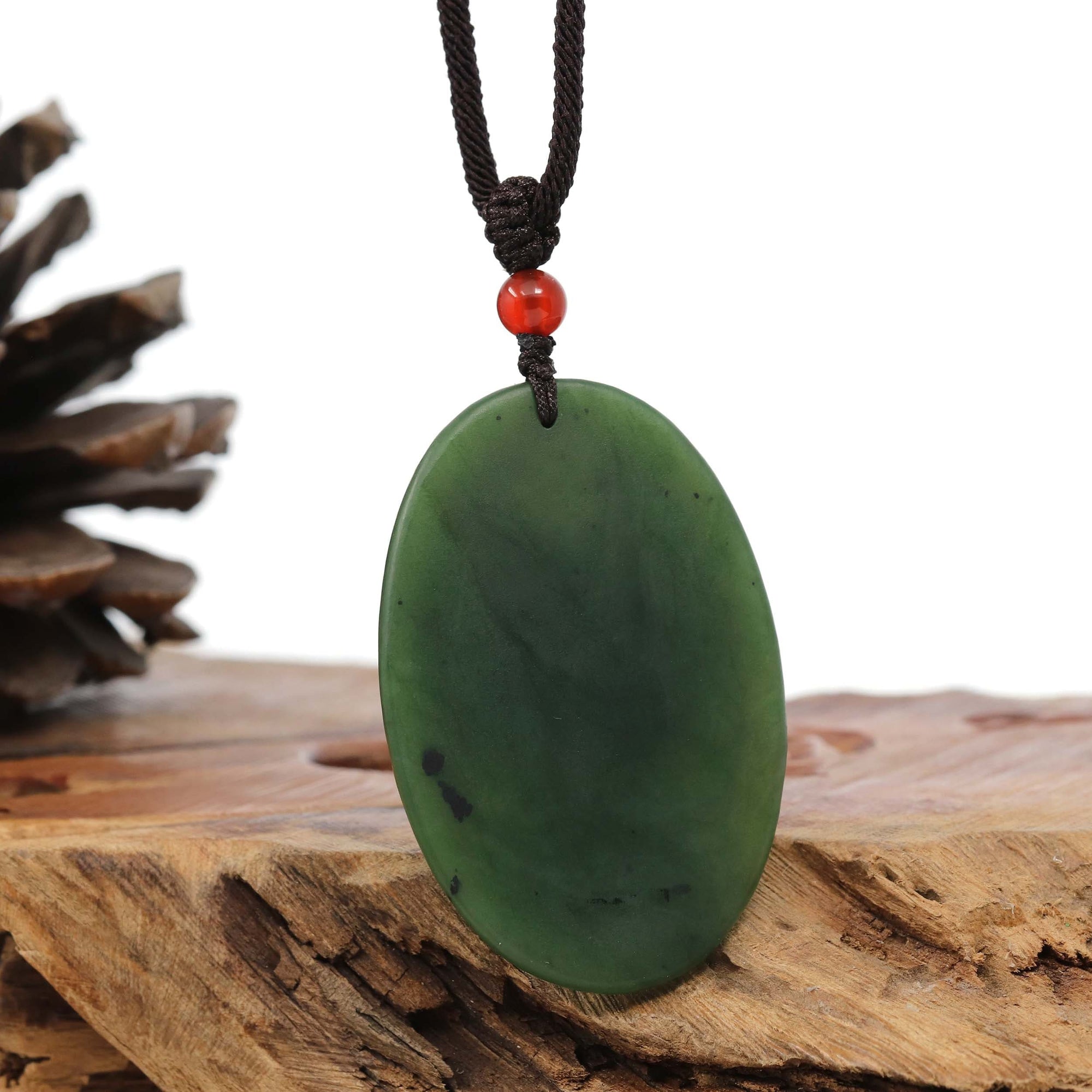 Baikalla Jewelry Jade Carving Necklace Natural Jade 12 Zodiac: Nephrite Jade Dragon Pendant Necklace in Deep Green