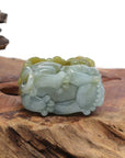 Baikalla Jewelry genuine jadeite carving Genuine Burmese Yellow Blue-Green Jadeite Jade PiXiu Pendant Necklace